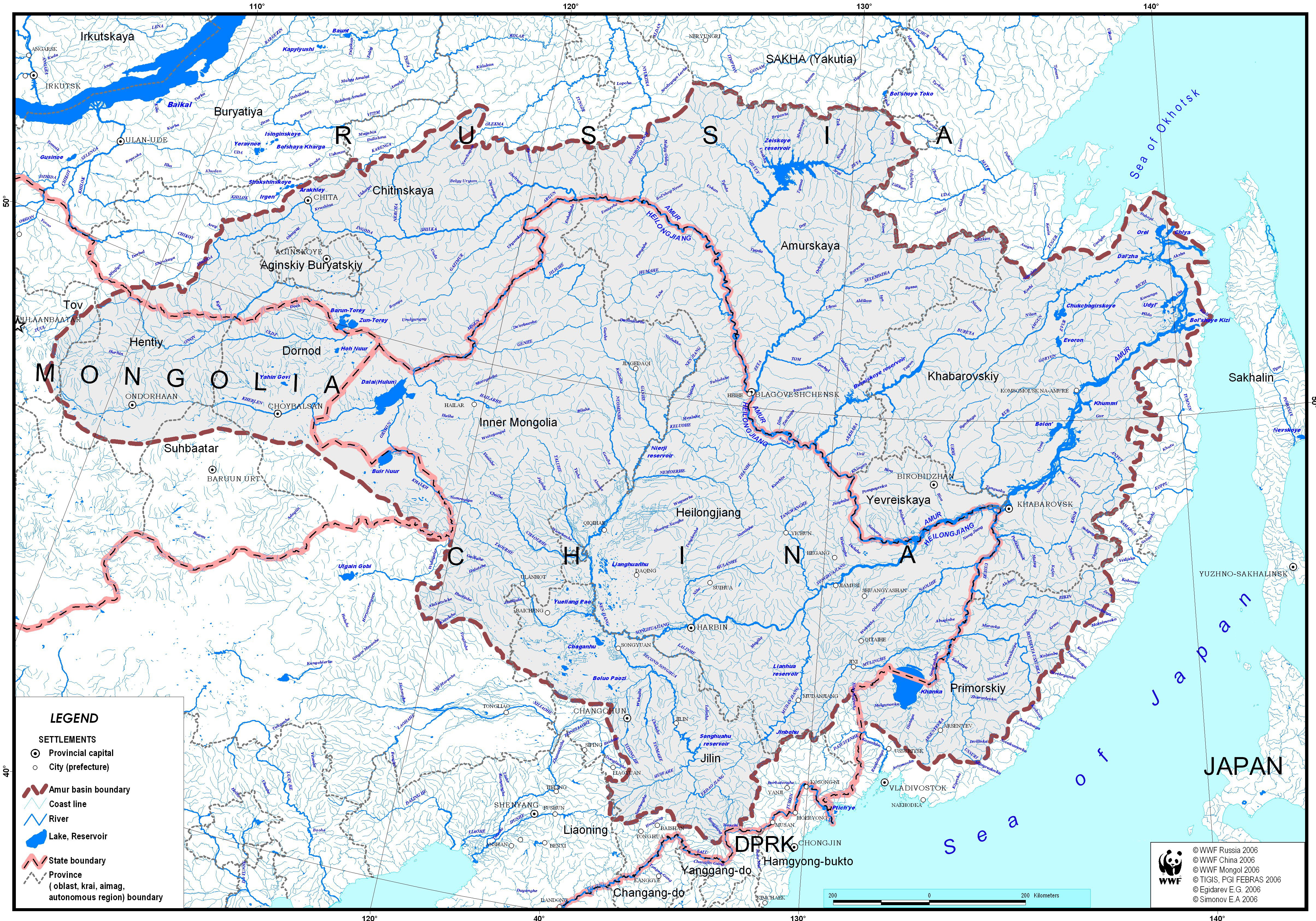 Бассейн реки Амур на карте